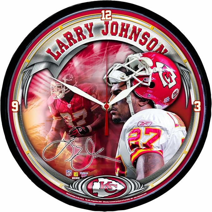 NFL Kansas City Chiefs Larry Johnson Round Clock Sports