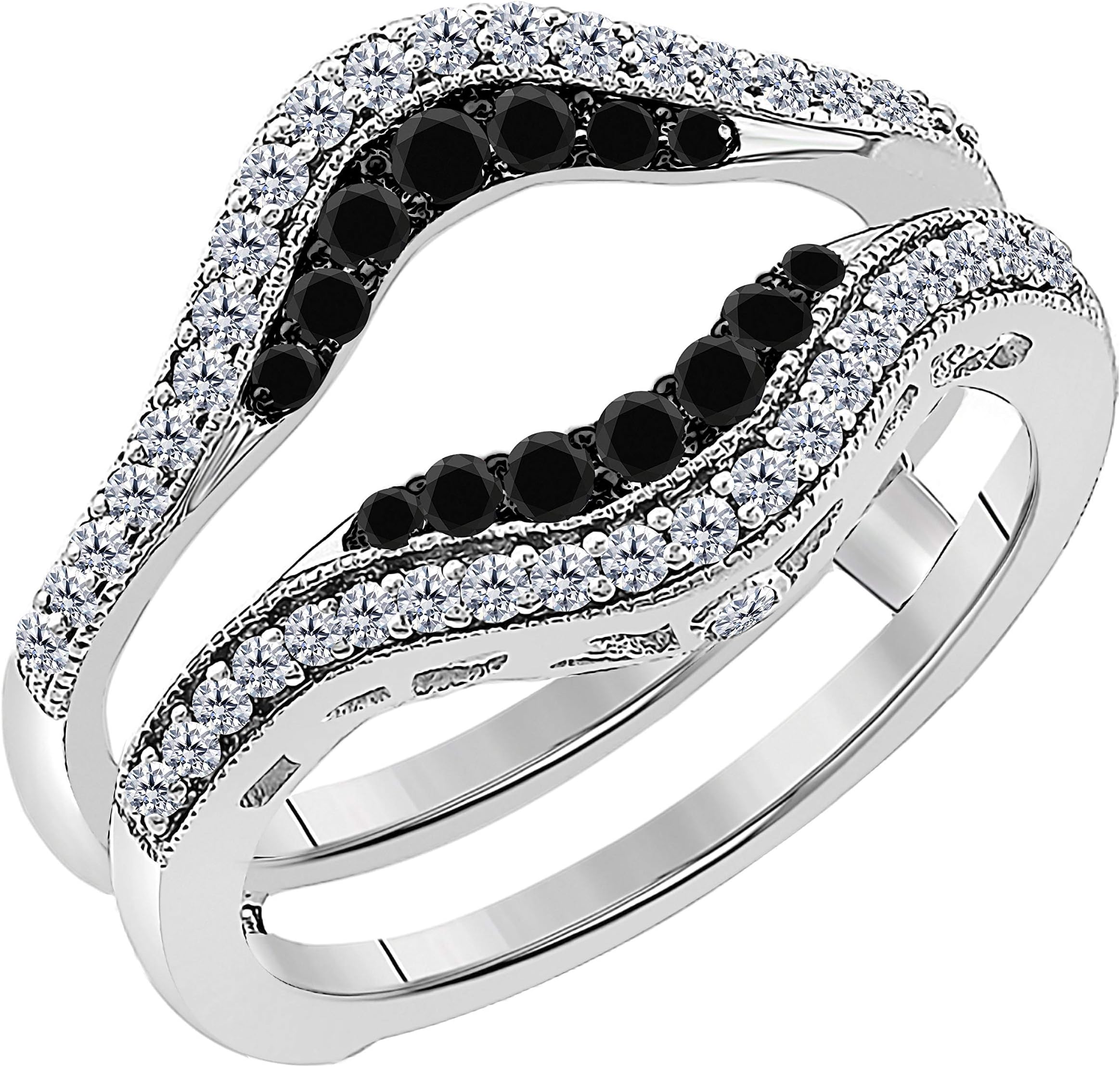 Trendzjewels 1.00 Ct Created Round Cut Black Gemstone 925 Sterling Silver Solitaire Enhancer Vintage Milligrain Wedding Ring Guard Wrap Enhancer Ring for Women's & Girl's