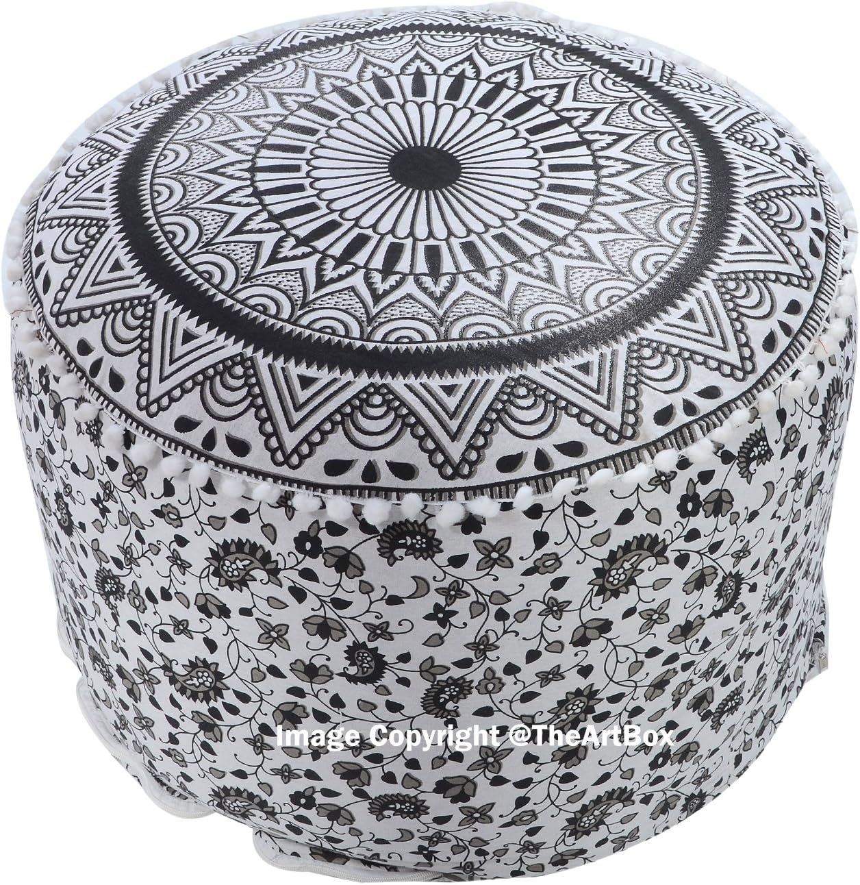 The Art Box Indian Ombre Mandala Pouf Ottoman Round Pouffe Foot Stool Ethnic Decorative Ottoman Hippie Boho 14 x 24 Inch Approx.