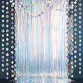 Cheerland Iridescent Tinsel Backdrop Curtain Circle Garland Holographic Party Decorations Disco Birthday Wedding Graduation Christmas New Year EID Ramadan Frozen Theme Party Streamer Decor