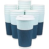 Glowcoast To Go Coffee Cups With Lids - 22 oz Disposable Coffee Cup With Lid. Large Togo Travel Paper Ripple Hot Cups Insulated For Hot, Cold Beverage Drinks, No Sleeves Needed (50, Ocean Blue)
