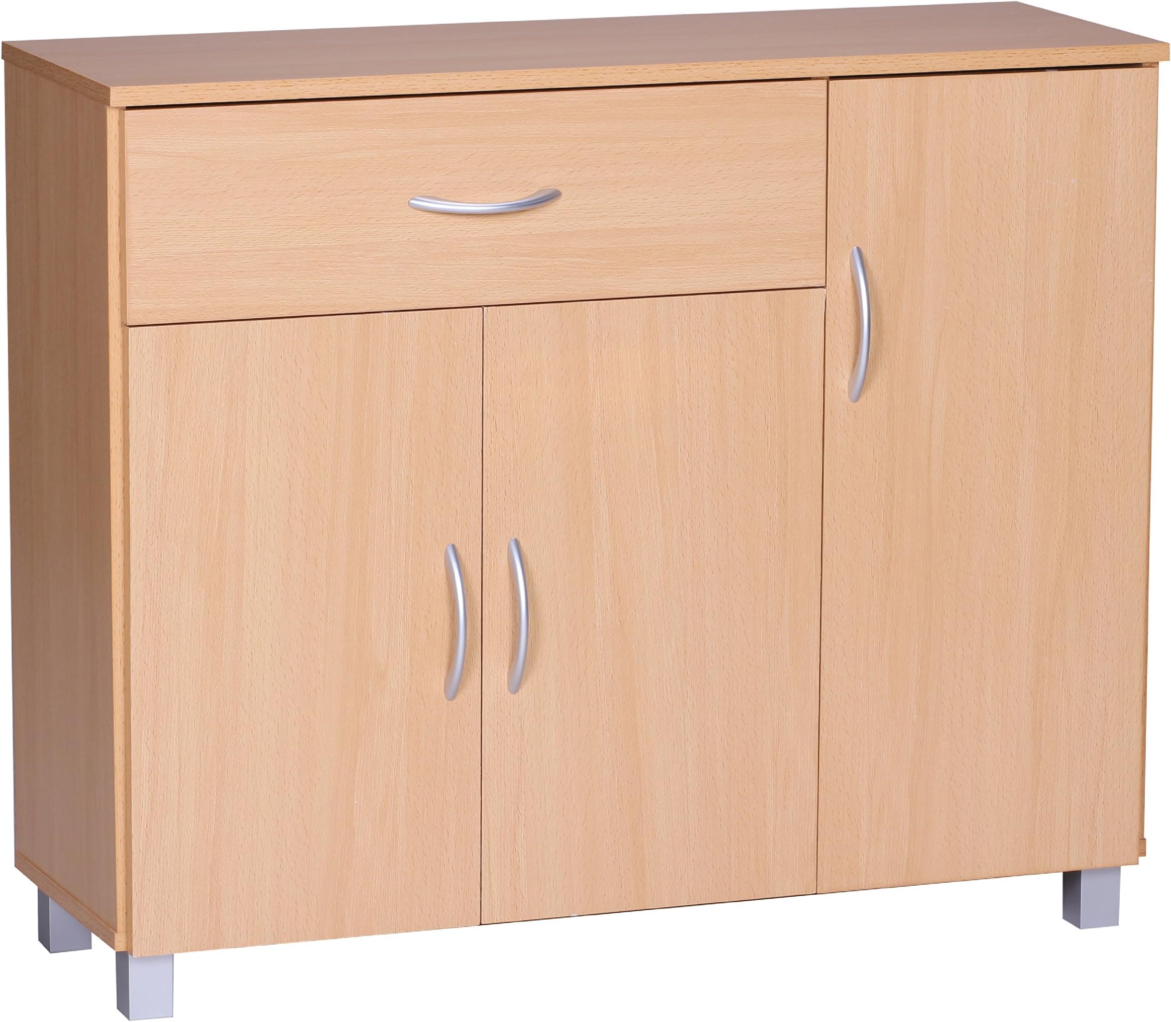 Wohnling 90 x 75 cm wl1.333 Sideboard with 3 Doors and 1 Drawer, Beech