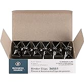 Business Source Medium Binder Clips, Fold-back, 0.63" Capacity, Steel, 12 Count