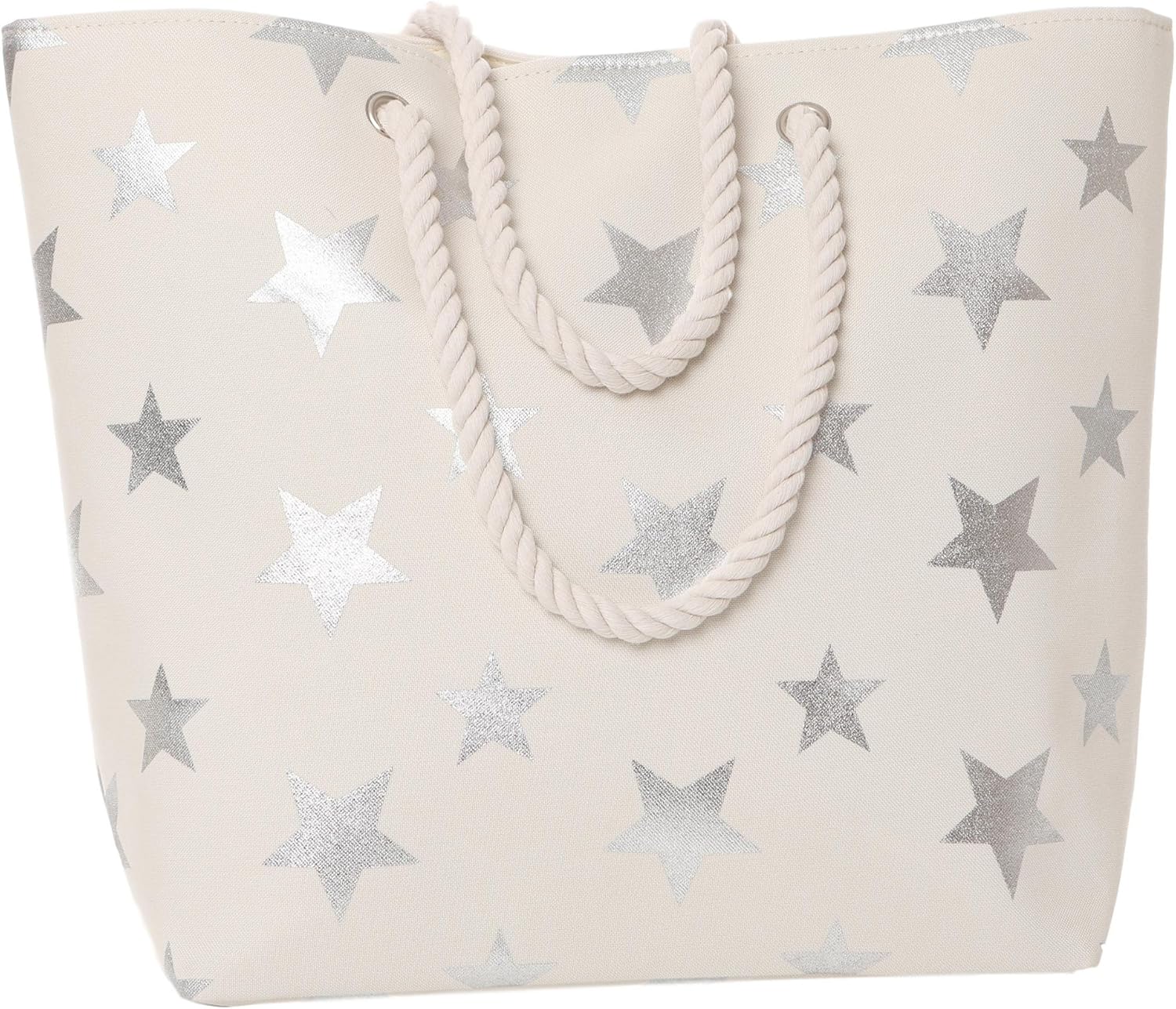 large silver beach bag