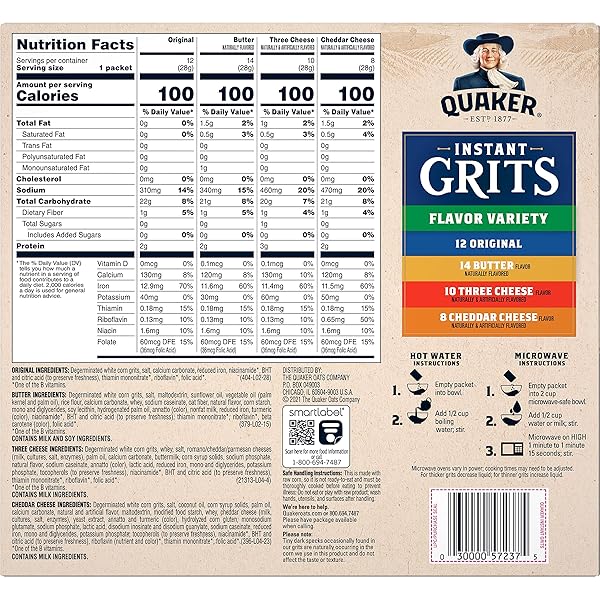 QUAKER INSTANT GRITS, 4 FLAVOR VARIETY PACK, 0.98OZ PACKETS,44 COUNT (PACK OF 1)