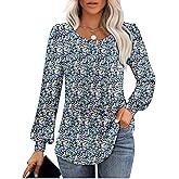 Long Sleeve Shirts For Women Fall Fashion 2025 Womens Tunic Tops Pleated Crew Neck Puff Sleeve Blouses Dressy Casual