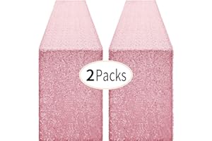 PUFOGU 2 Packs 12 x 72 inches Light Pink Sequin Table Runner, Glitter Runner for Birthday Party Supplies Decorations Wedding Bachelorette Holiday Celebration Bridal Shower Baby Shower
