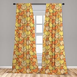 Lunarable Pumpkin Window Curtains, Hand Drawn