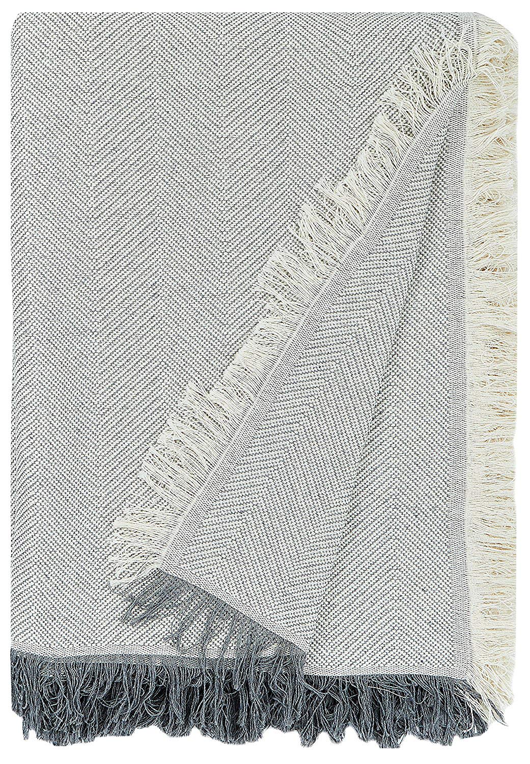 Martina Home Spiga Versatile Scarf, 80% Cotton, 20% Polyester, Raw/Grey, 180 Length x 130 Width cm