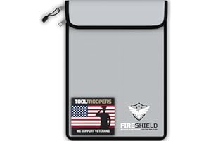 TOOL TROOPERS FIRESHIELD PRO Upgraded 2000°F Fireproof Document Bag w/ Dual Pockets – Fire & Waterproof Money Pouch for Cash – Safe Storage for Family Photos, Jewelry, Passport & Important Documents – 15" x 11"