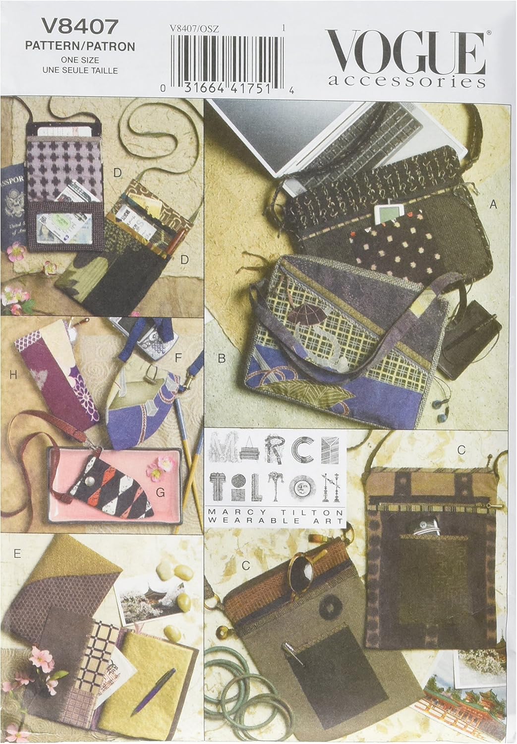 VOGUE PATTERNS V8407 Bags, Eyeglass Case and Journal Cover, One Size