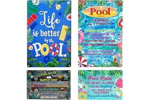 Harooni 4 Pack Retro Metal Tin Signs 8x12 Inch Vintage Pool Patio Rustic Funny Swimming Pool Sign Wall Decor Sign Outdoor for Home, Patio, Bar & Grill, BBQ