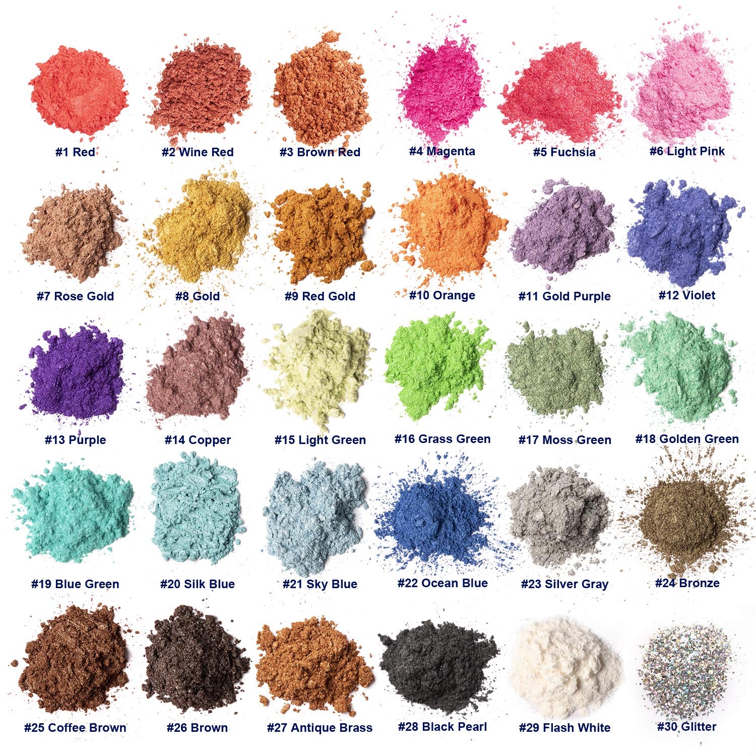 MENNYO Epoxidharz Farbe, Seifenfarbe Set Pigment 30 Farben (10 g, insgesamt 300 g), Mica Pulver Glitter für Kunstharz Gießharz, Seife, Badebombe, Kerze, kosmetischer, Lidschatten, Nagellack, Schleim