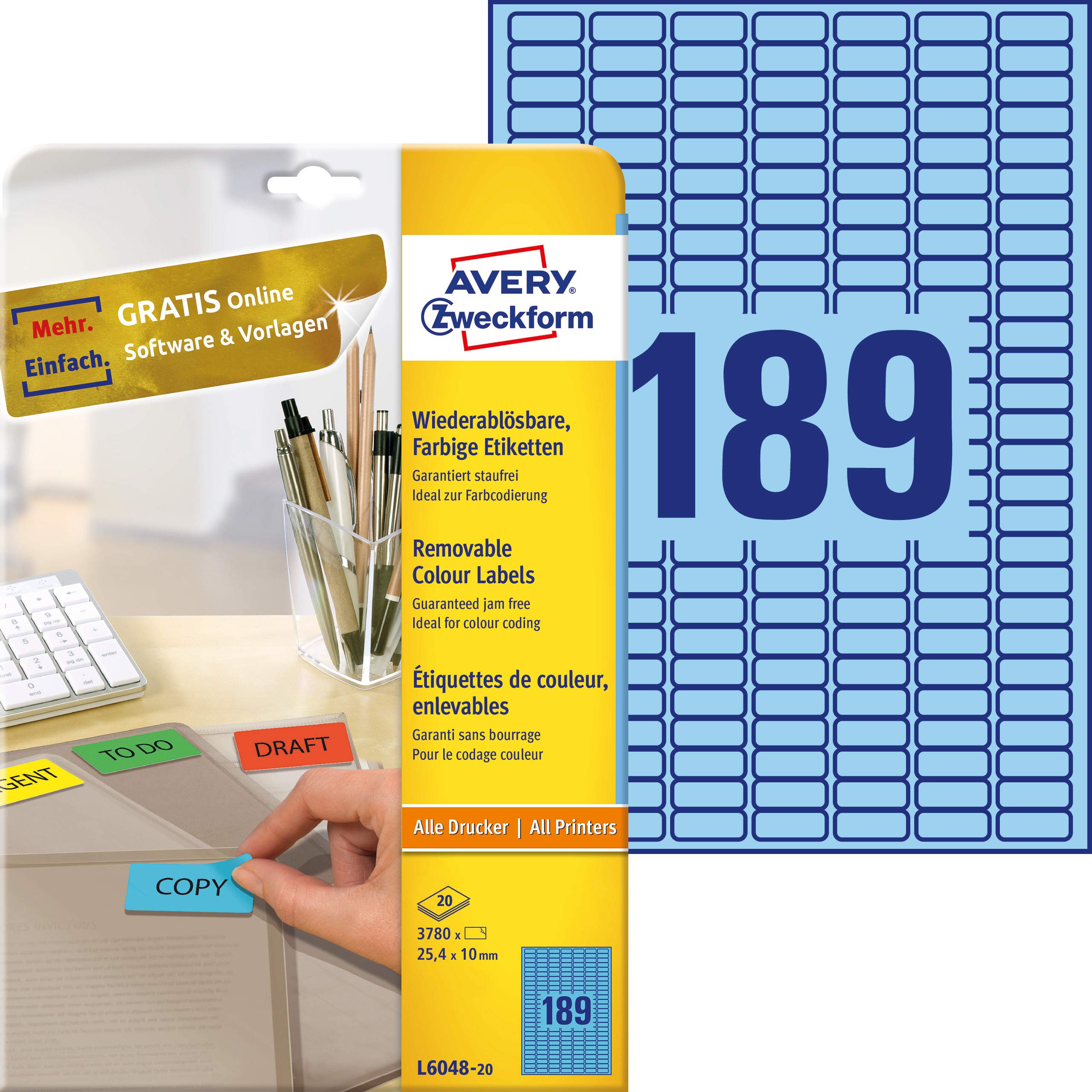 Avery Zweckform Labels 25.4 x 10 mm Removable Inkjet/Laser/Copier Blue โ image 1