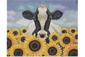 Bilrost Cross Stitch Kits for Beginners Cross Stitch Needlepoint Kits for Adults Stamped Cross Stitch Kits for Adults DIY 14CT Embroidery Patterns Stitches Kit-Cows and Sunflowers 18.5x15.35 inch