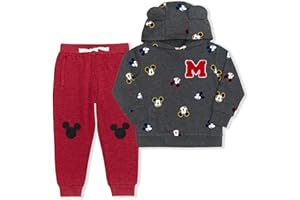 Disney Mickey Mouse Boys’ Hoodie and Joggers Set for Toddler and Little Kids – Red/Grey