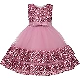 Uhnice Flower Girl Sequin Dress Sleeveless Tulle Dress for Wedding Birthday Party