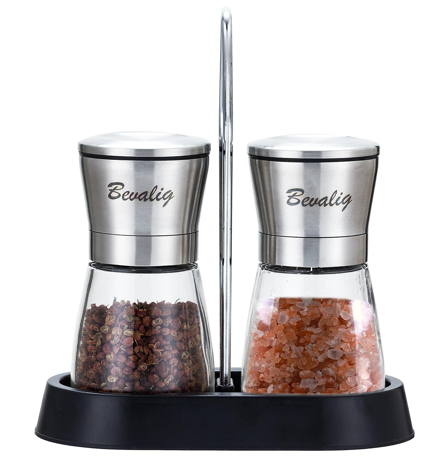 The Salt and Pepper Grinder Set with Matching Stand Adjustable