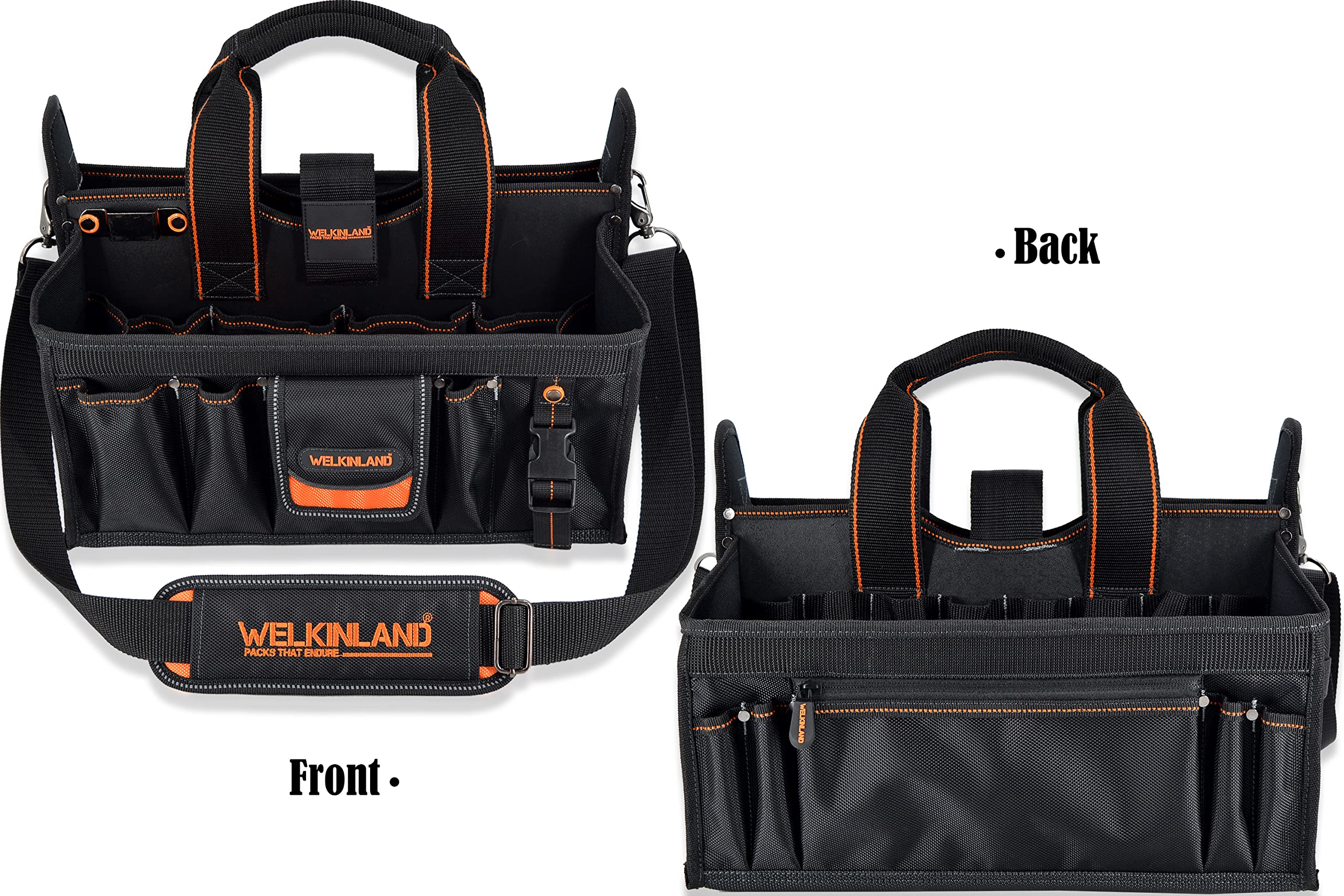 WELKINLAND 19-POCKETS Tool tote, HVAC tool bags organizer, Heavy-Duty electrician tools bag, Tool tote bag w/socket organizer tool boxes, Stay-Up maintenance tools bags