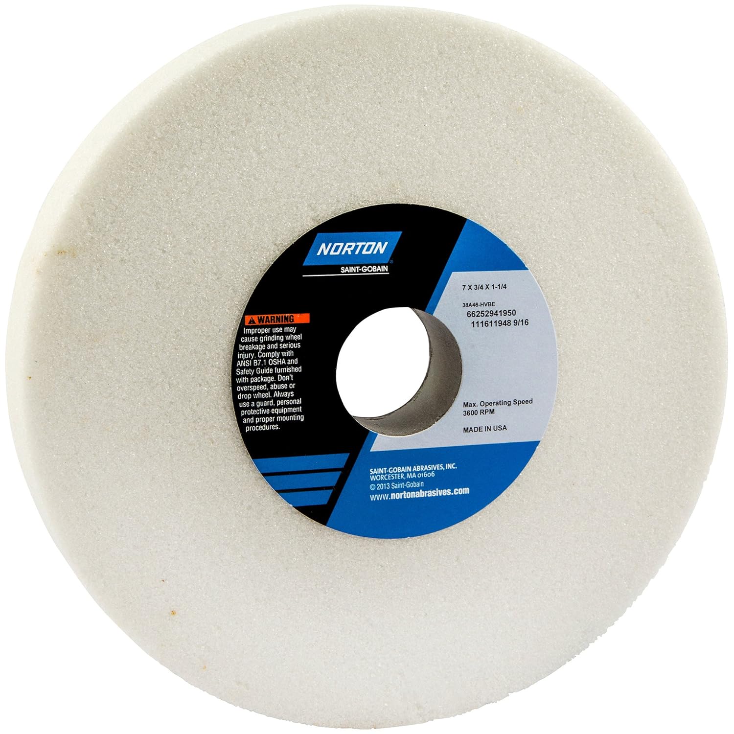 NORTON 38A Vitrified Grinding Wheel Size 7" x 3/4" x 11/4" STYLE