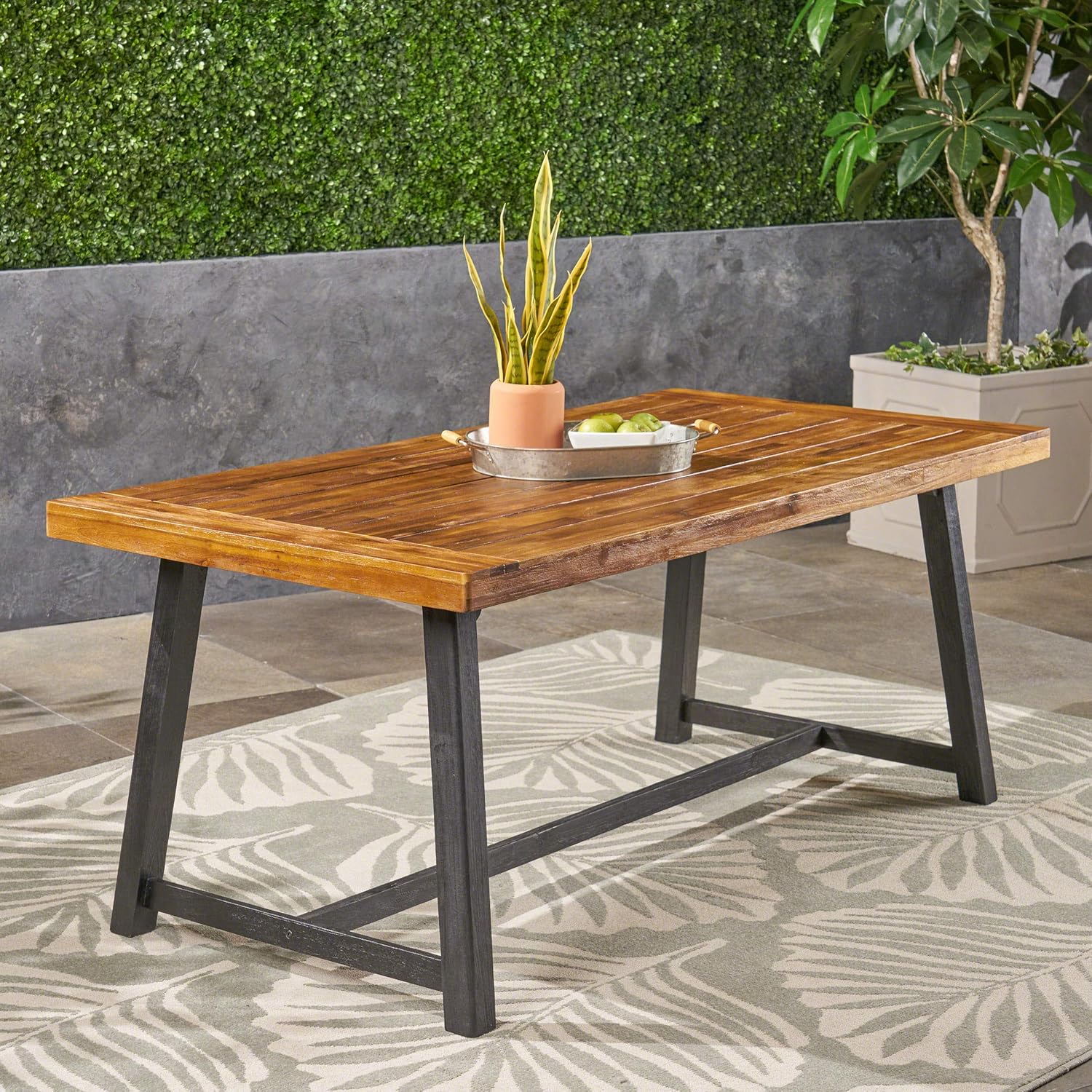 Great Deal Furniture Toby Outdoor Acacia Wood Dining Table, Sandblast Teak Finish and Black : Garden & Outdoor