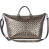 Italian Genuine Metallic Suede Tote Bag for Women with Woven Finish | Daily Shoulder Handbag with Adjustable Strap