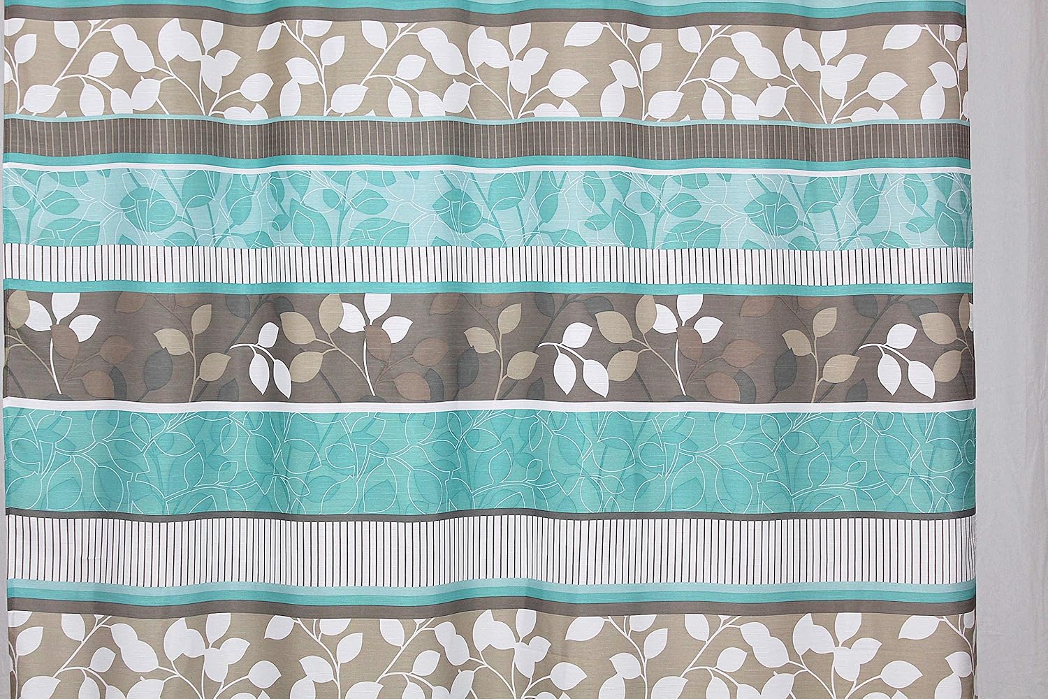 Serafina Home Aqua Blue Fabric Shower Curtain Primitive Striped Floral