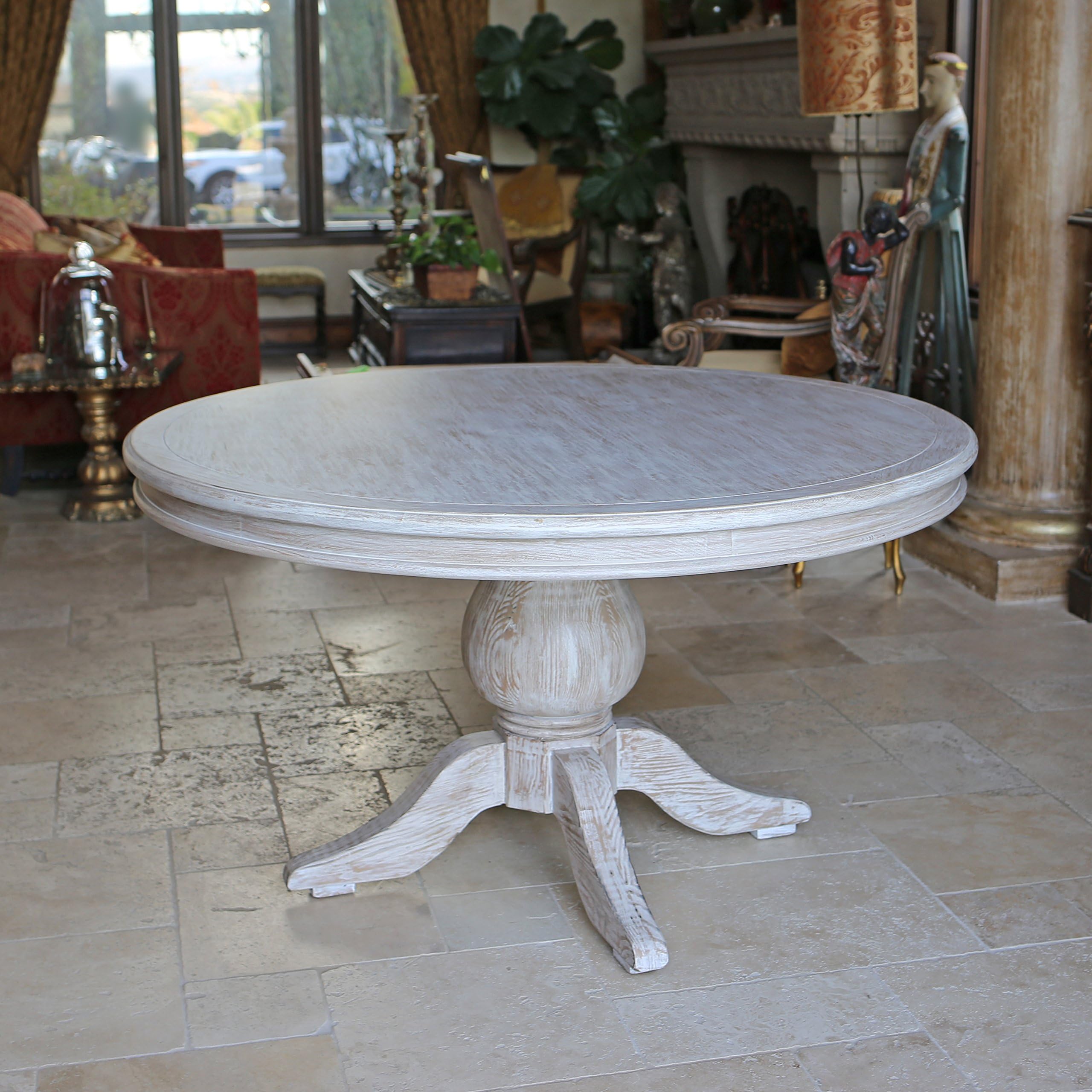 Kovet Hospitality - Florence Reclaimed Wood Round Dining Table, 60" Diameter, Vintage White