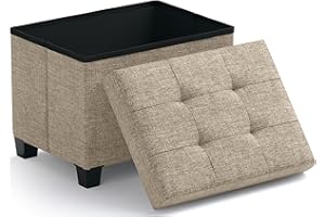 Ornavo Home Storage Ottoman Small Rectangle Ottoman with Legs, Foot Rest Stool Seat, Load up to 600 LB, for Living Room, Bedroom, Home Office, Dorm - 12 x 16 x 12, Tan