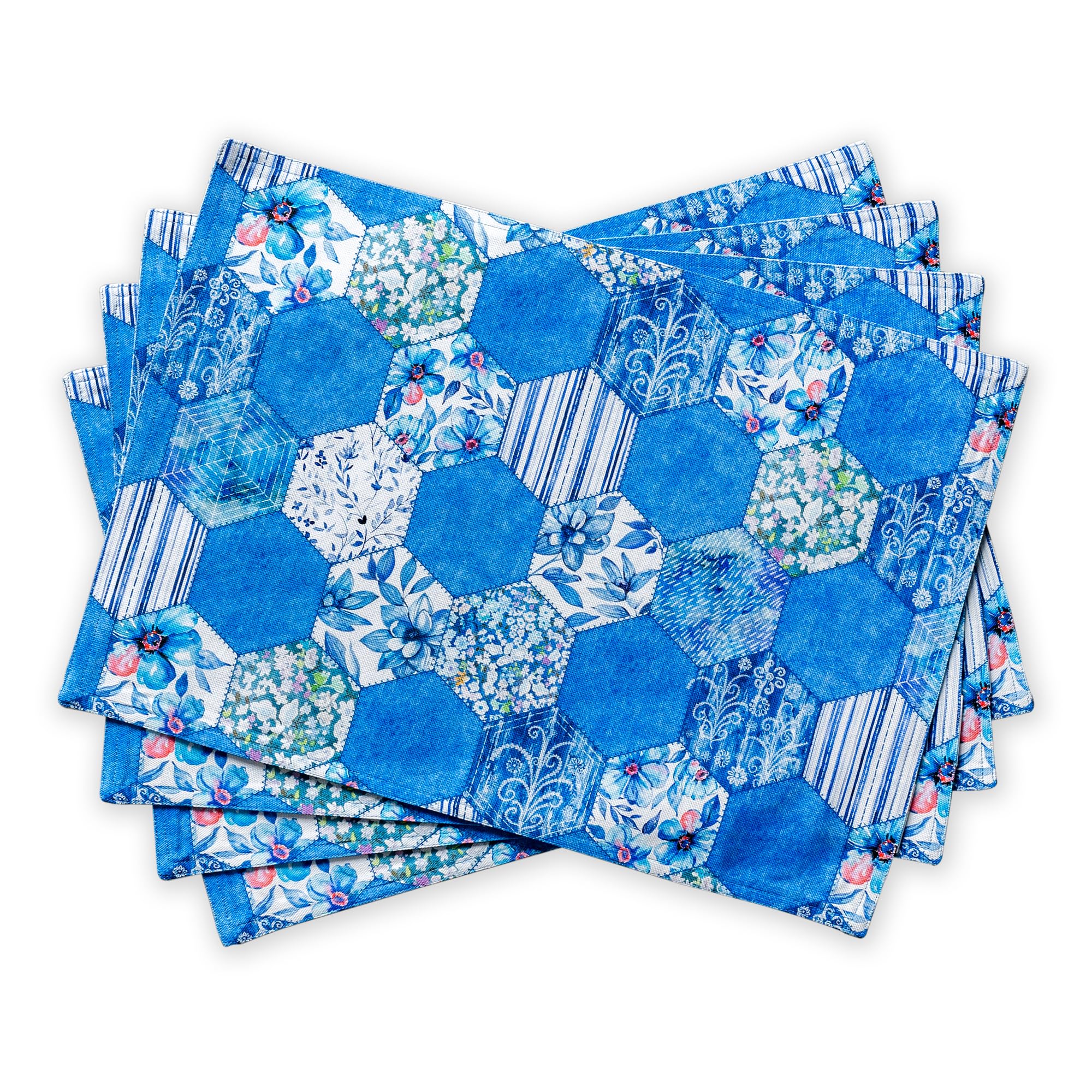 Maison d' Hermine Placemats Set of 4 100% Cotton Washable Reusable Table Mats for Home Kitchen Dining Party Wedding Restaurant Gifts for Mothers Day (Summer Blues, 33 CM x 48 CM)