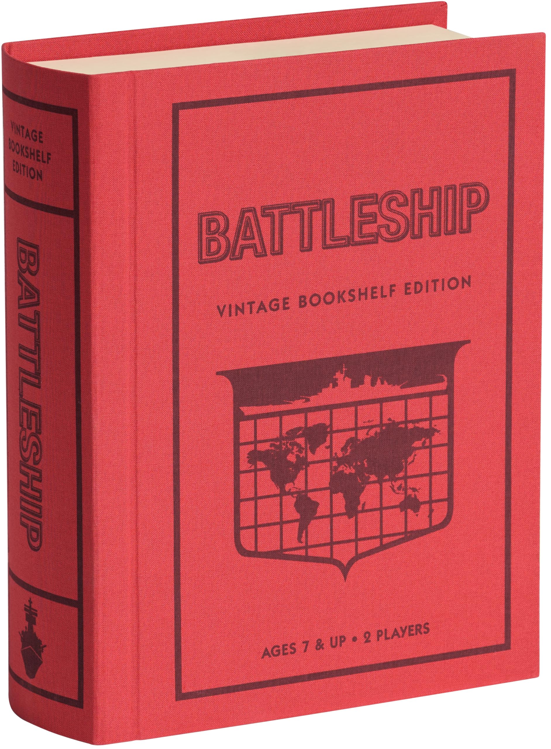 WS Game Company Battleship Vintage Bookshelf Edition Naval War Game Fabric-Wrapped Book Box, Folding Battle Cases, Vintage Display Board Games for 2 Players, Ages 7+