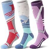 3 Pairs Merino Wool Ski Socks Thermal Warm Winter Thick Knee High Snowboarding Skiing Socks for Women Men