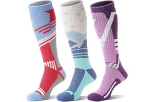 SANDSUCED 3 Pairs Merino Wool Ski Socks Thermal Warm Winter Thick Knee High Snowboarding Skiing Socks for Women Men