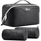 BOYATU Travel Makeup Bag Organizer Cosmetic Bag: 3 Pcs Set Make up Bags for Women with Handle - Waterproof Vegan Leather Toiletry Bags Travel Essentials Pouch with Compartments (C-01-Black)