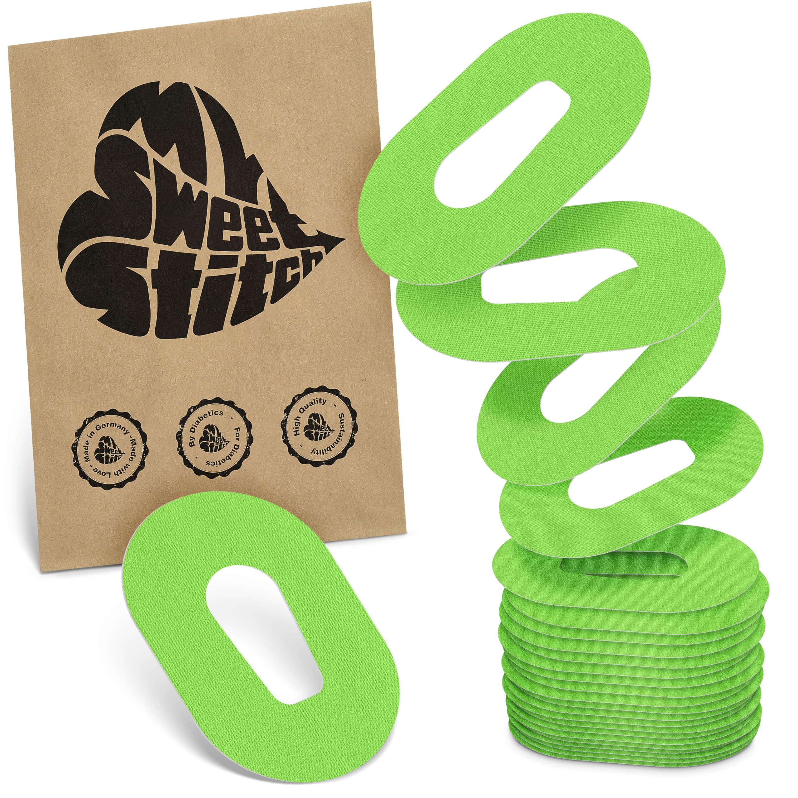 MySweetStitch - 25 x Dexcom G6 Patches, Overpatch Ø 70 x 55mm, Waterproof, Breathable, Skin-Friendly, Made in Germany, Green