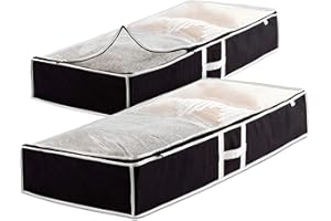 Underbed Storage Bag Organizer (2 Pack) Large Capacity Storage Box with Reinforced Strap Handles, PP Non-Woven Material, Clea