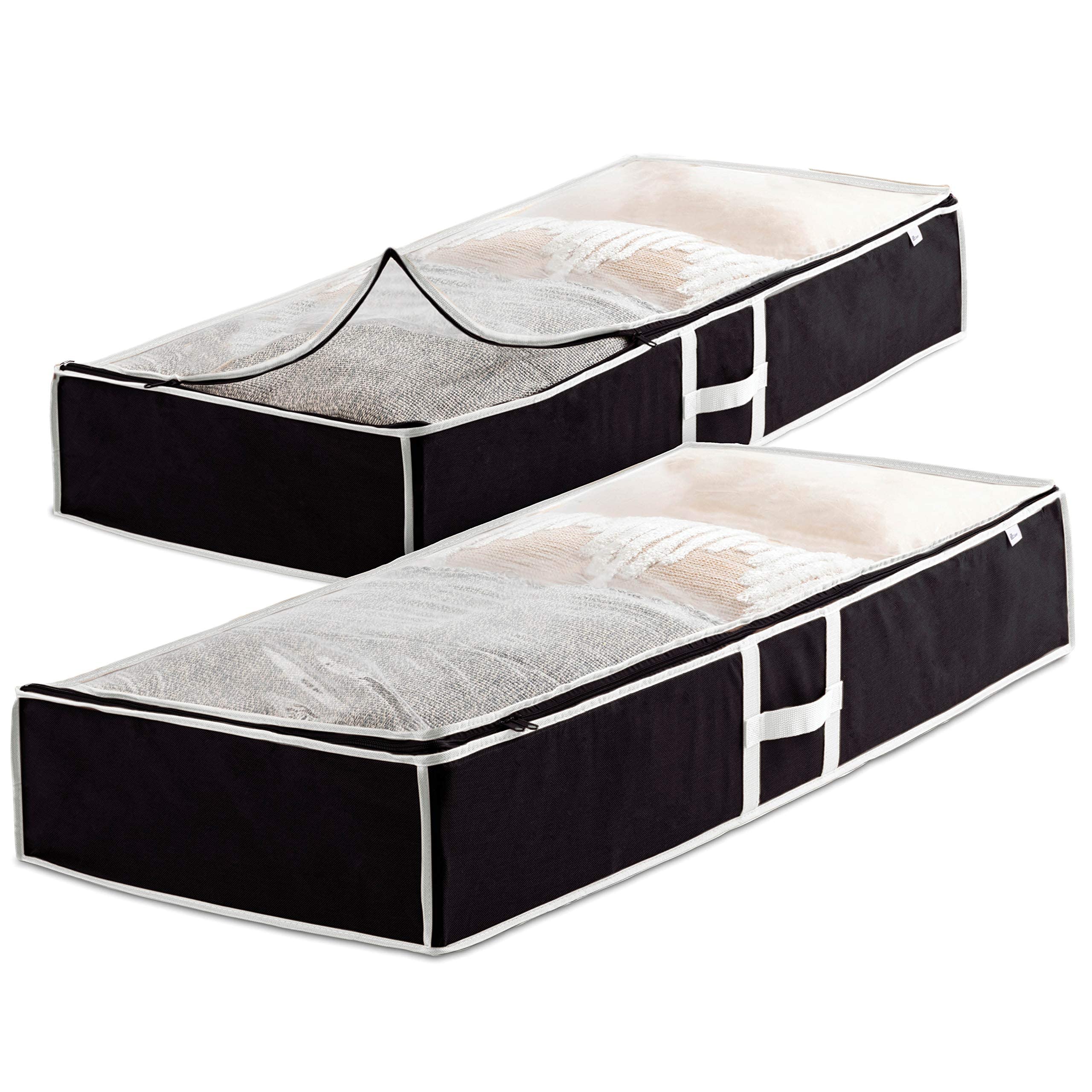Premium Underbed Storage Bag (2-Pack) Clothes Storage Boxes with Zips, Storage Bags for bedding, King Size Duvet, Linen, Pillow, Shoe - Non-Woven Under Bed Storage Box Organiser for Clothes