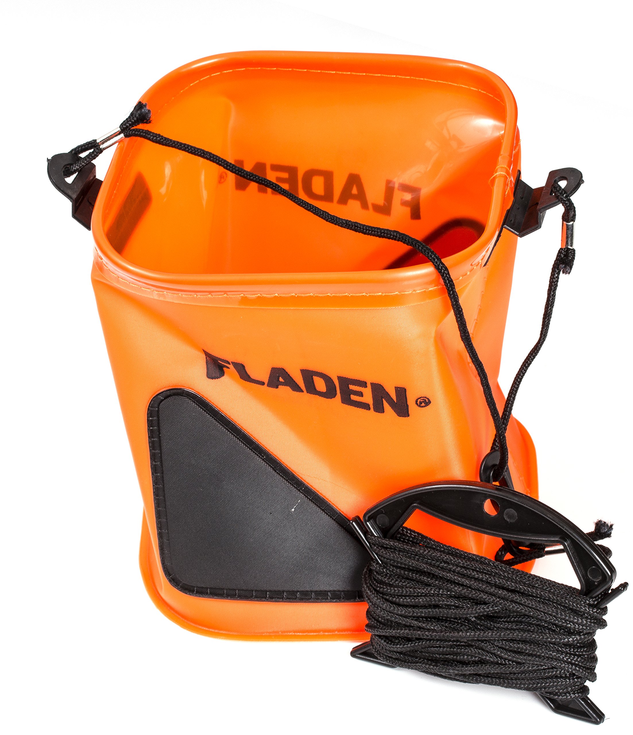 FLADEN Fishing - EVA Orange Boat Collapsible Fishing Square Marine Bucket - 18x18x20cm with 9.5m Cable Line [19-181820]