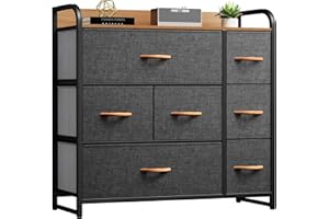 DWVO Fabric Dresser with 7 Drawers, Black Dresser & Chest of Drawers, Storage Tower with Large Capacity, Organizer Unit for Bedroom, Living Room & Closets