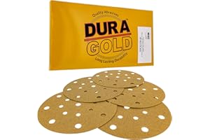 Dura-Gold Premium 6" Gold Sanding Discs - 80 Grit (Box of 50) - 17 Hole Pattern Dustless Hook & Loop Backing Sandpaper for DA Sanders, Aluminum Oxide Abrasive - Sand Automotive Paint Woodworking Wood