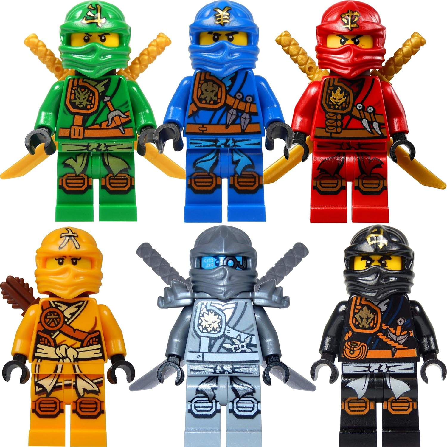 LEGO NinjagoTM: Ninjas set of 6 - Lloyd, Skylor, Zane, Cole, Jay, Kai Zukin Minifigures