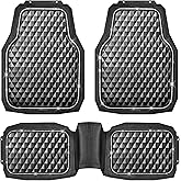 CAR PASS Bling Diamond Black Rubber Car Mats, Heavy Duty Deep Dish All-Weather Floor Mat Anti-Slip 3D Rhombus Waterproof Trim to Fit Liner Universal Glitter Sparkly Shining Rhinestone, 3 Pcs Silver