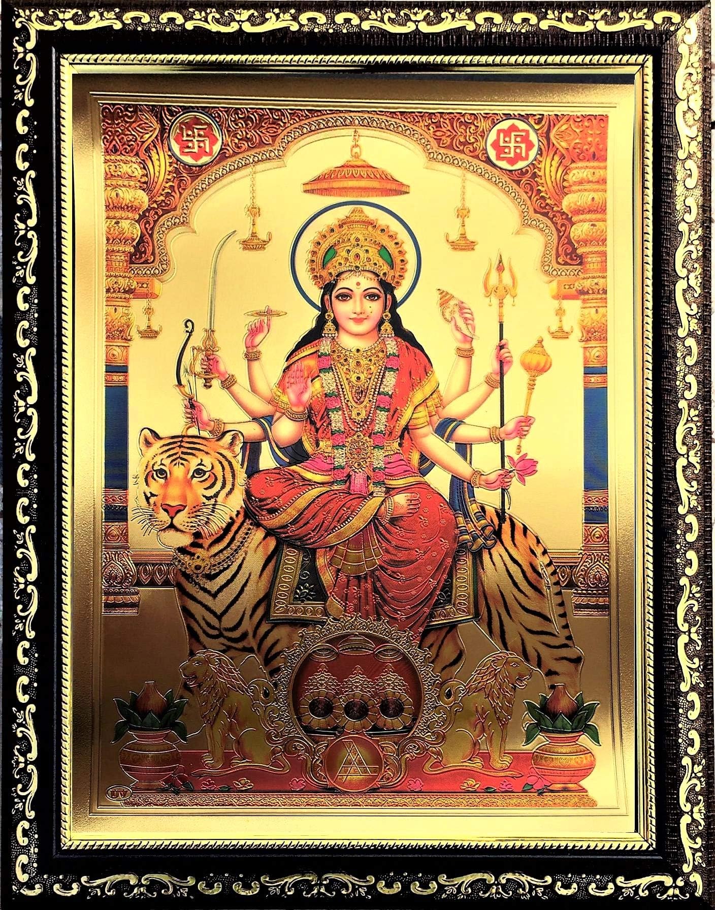 ADA Handicraft Lord Goddess Durga Ma God Photo for Pooja/Hindu Bhagwan Devi Devta Photo/Photo Frames