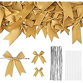 Oubest Gold Bows for Gift Wrapping, 60 PCS 1.57", 2.5" & 3.5" Satin Ribbon Gift Wrap Bows with Twist Tie for Christmas,Birthdays,Baby Shower,Weddings,Crafts,Holiday Presents,Party Decorations, Gold