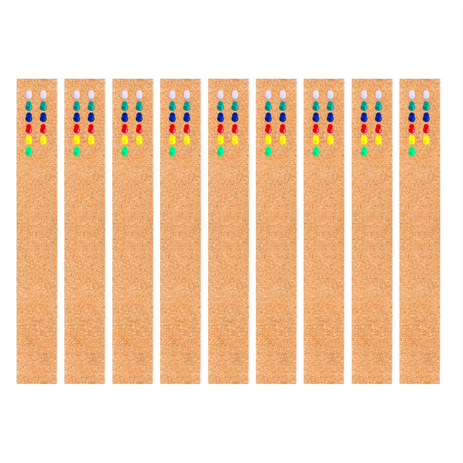 Aodaer 9 Pack Cork Board Strips Thick Multi Purpose Self-Adhesive Cork Strips with 40 Pieces Push Pins for Classroom Office and Home