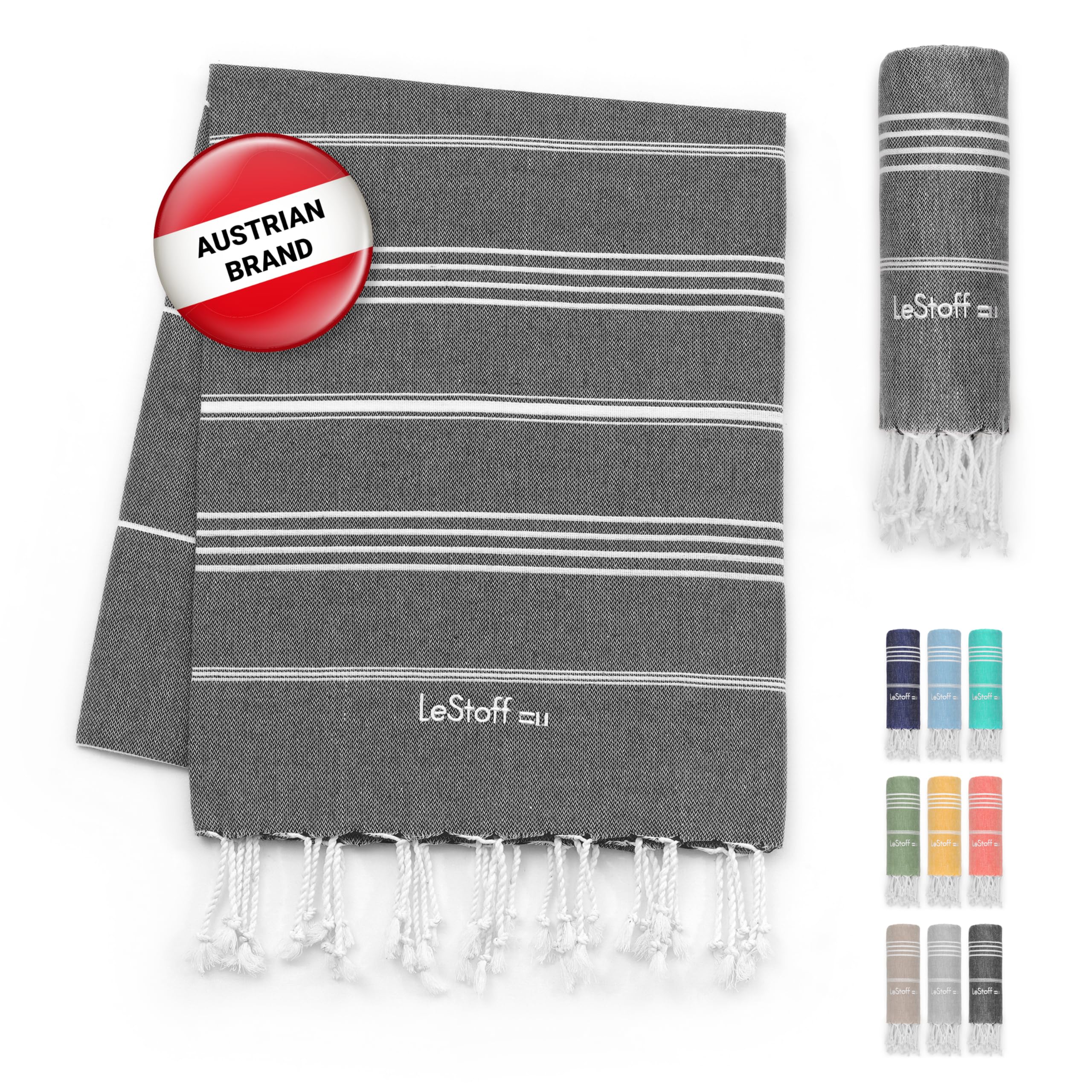 LeStoff Premium Hammam Towel - 100% Organic Cotton - Pre-washed Sustainable Absorbent & Quick-drying - Beach, Bath, Shower, Yoga, Spa & Travel Towel (200 x 200 cm Anthracite)