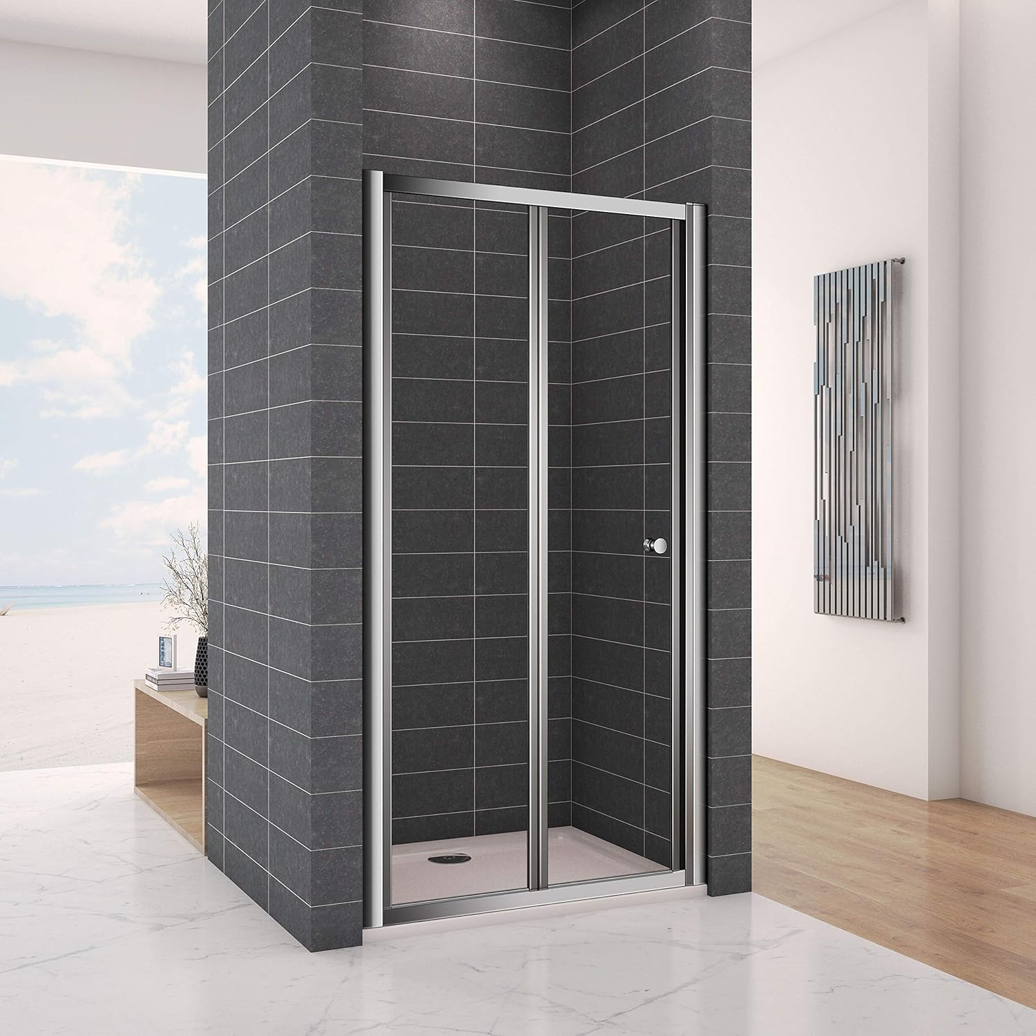 Chrome 1000mm Bifold Shower Door Shower Enclosure Toughened Glass Door