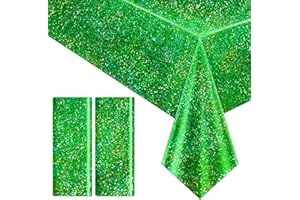 JUST SHIMMER 2 pcs Green Holographic Tablecloth 40" x 108" Christmas Table Cloth Shimmer Shining Plastic Metallic Table Cover for Jungle Safari St. Patrick's Day Baby Shower Birthday Party Decoration Supplies