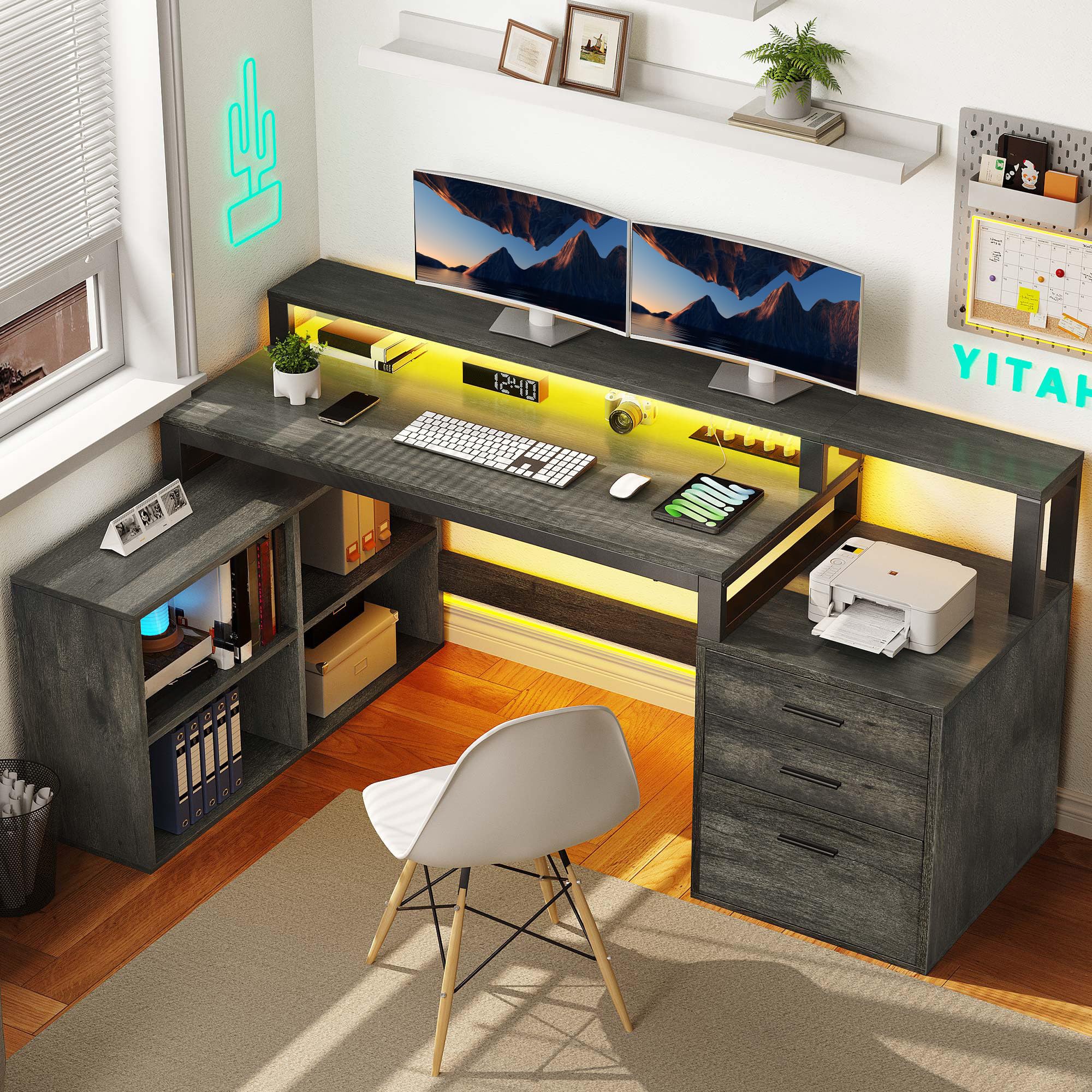 YITAHOME L Shaped Desk with 3 Drawers, 65" Corner