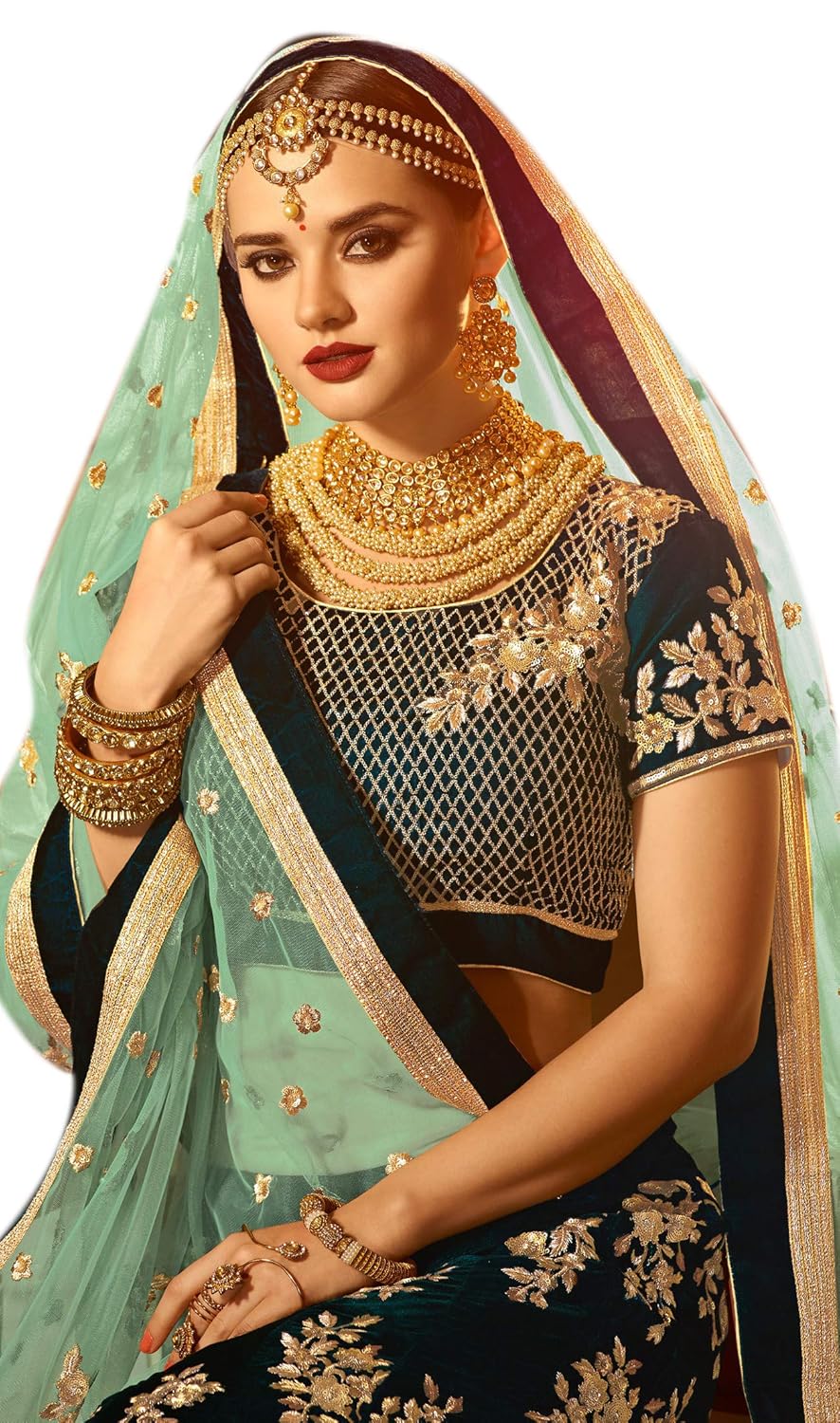 maruti fashion women's silk lehenga choli (green,free size, semi-stitched)